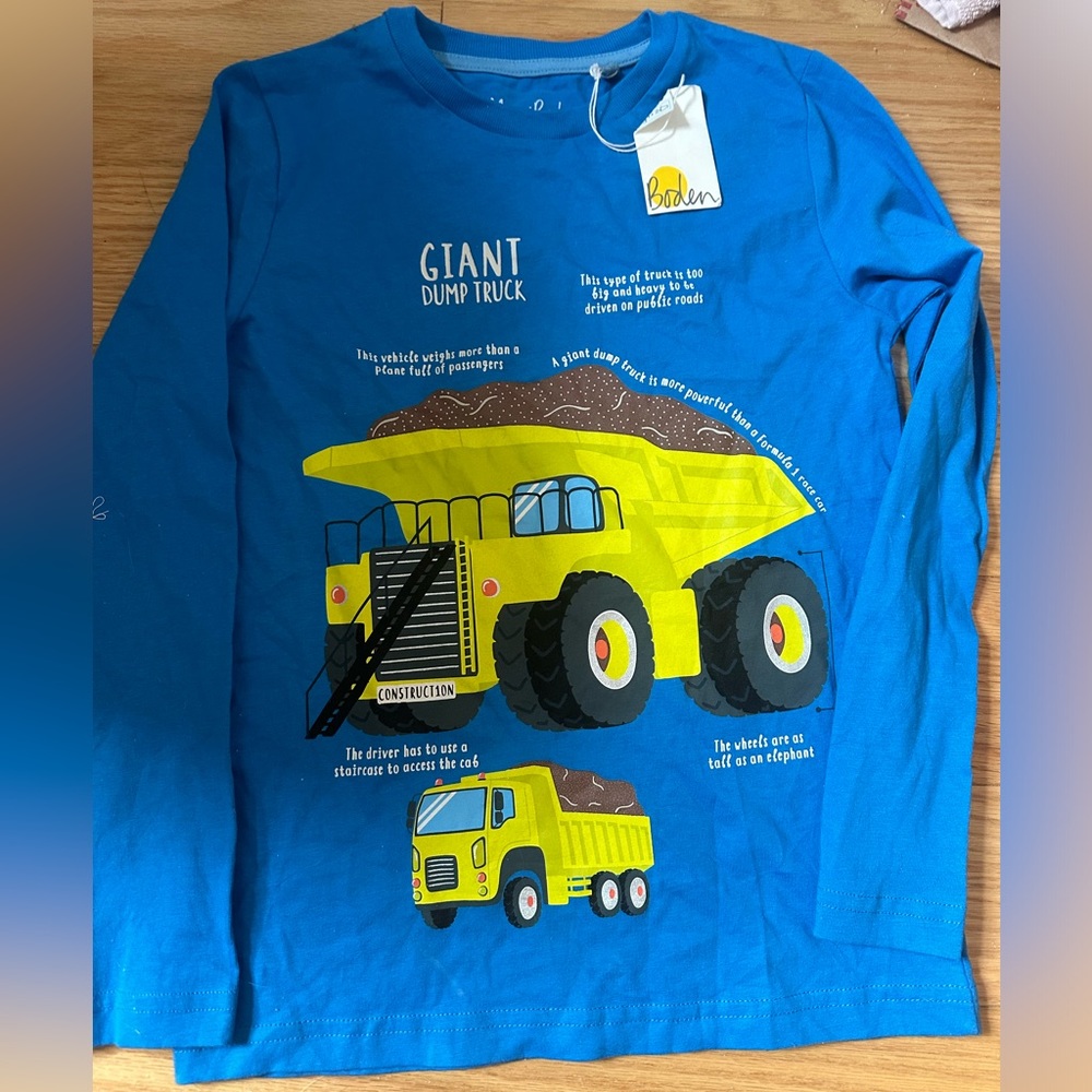 NWT Mini Boden boys big dump truck long sleeve shirt size 7 / 8